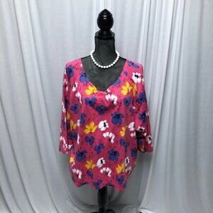 Maggie Lawrence Collection Top Womens Size 22 - 24 Pink Floral V Neck Tunic